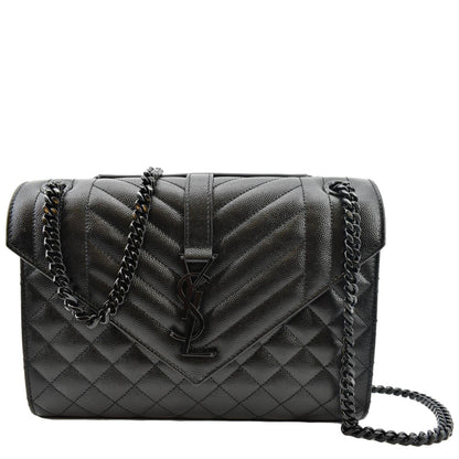YVES SAINT LAURENT Medium Envelope Leather Chain Shoulder Bag Black