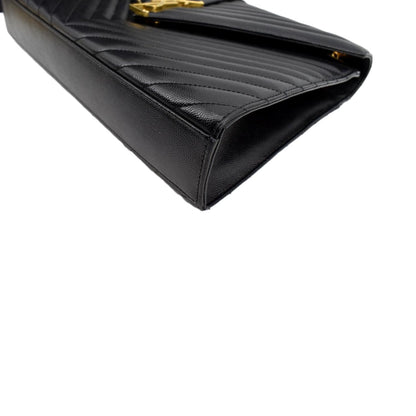YVES SAINT LAURENT Large Envelope Mix Matelasse Grain De Poudre Chain Shoulder Bag Black