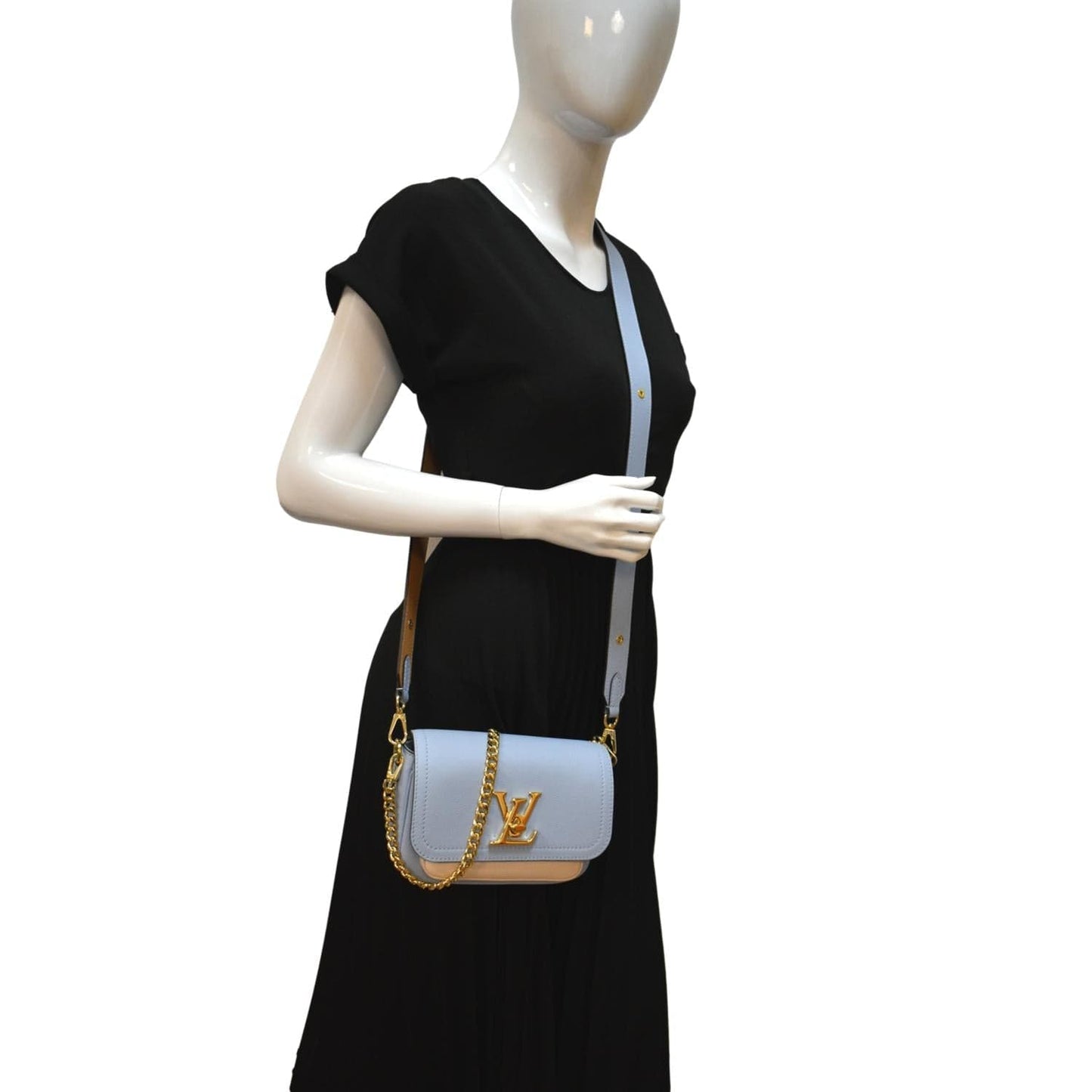 LOUIS VUITTON Lockme Tender Grained Calfskin Leather Shoulder Bag Blue