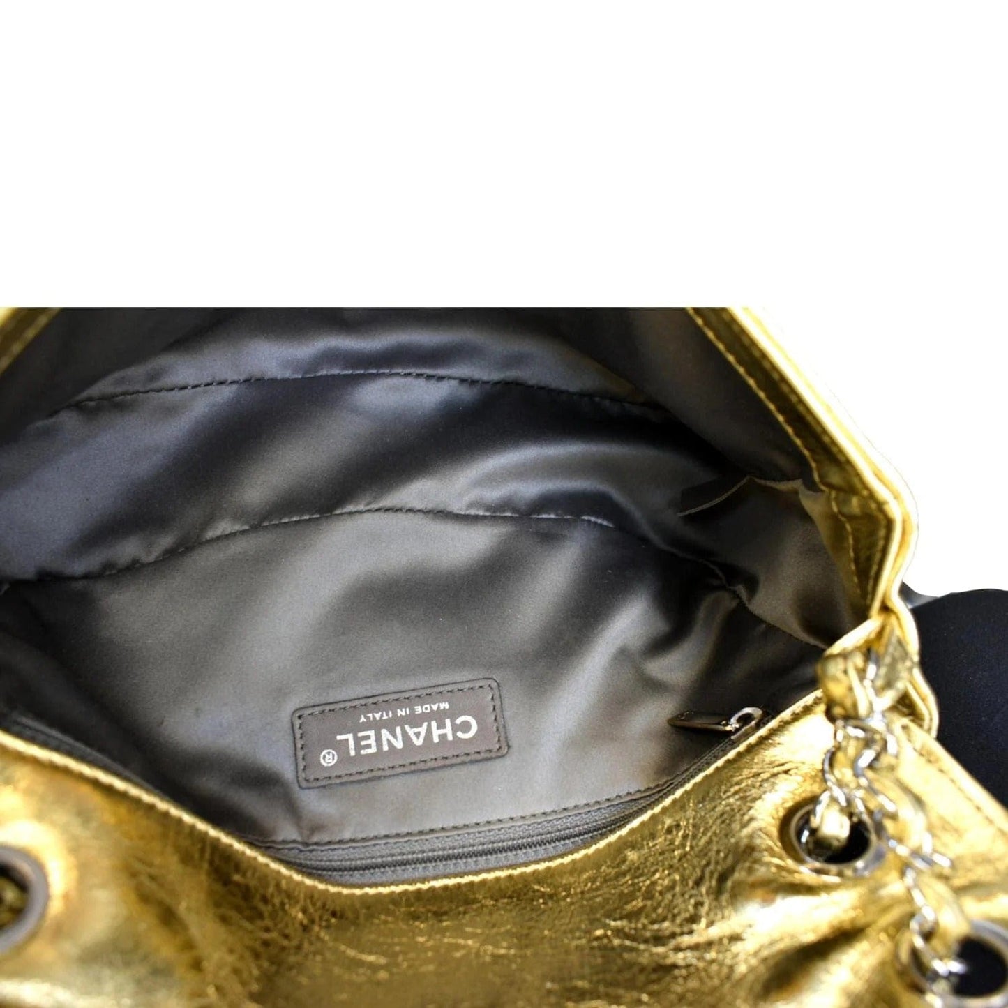CHANEL Mix Medium Flap CC Crackled Calfskin Shoulder Bag Silver Gold