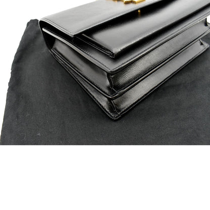 YVES SAINT LAURENT Monogram Sunset Medium Leather Shoulder Bag Black