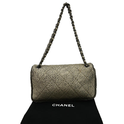 CHANEL Distressed Leo Lion Medium Flap Lambskin Leather Shoulder Bag Metallic