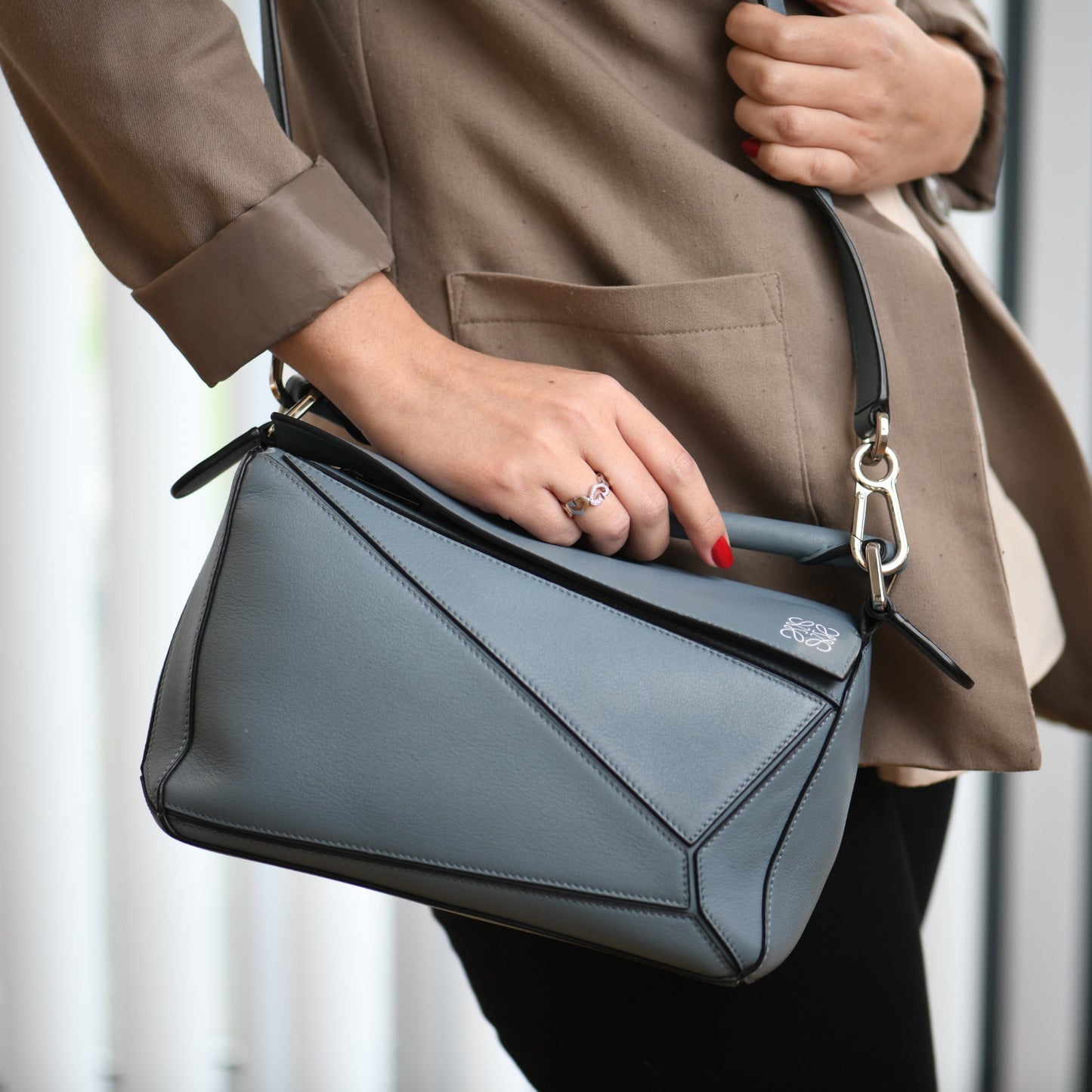 Loewe Small Puzzle Blue Leather Shoulder Crossbody Bag
