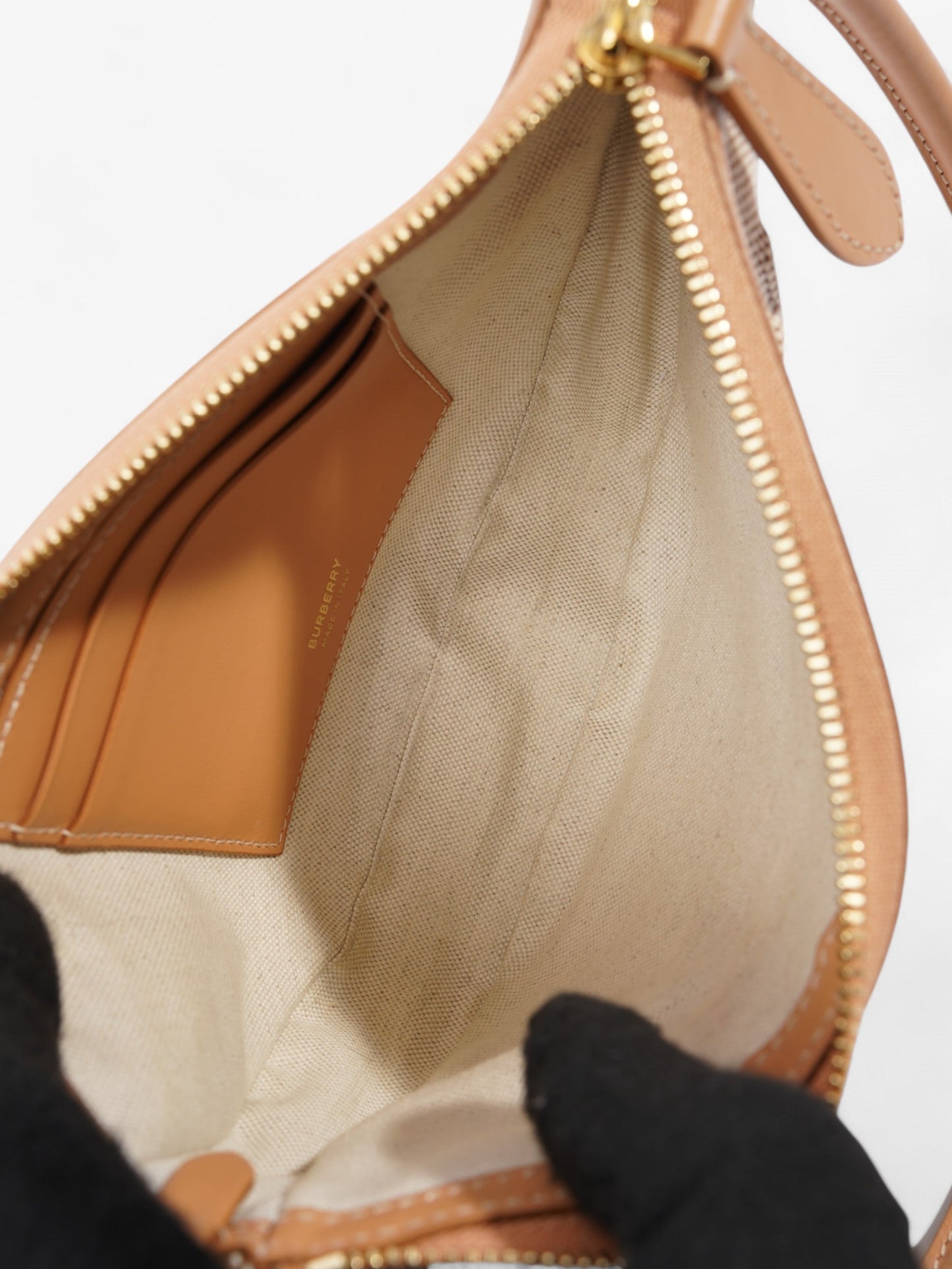 Burberry Olympia Logo Shoulder Bag Beige Cotton