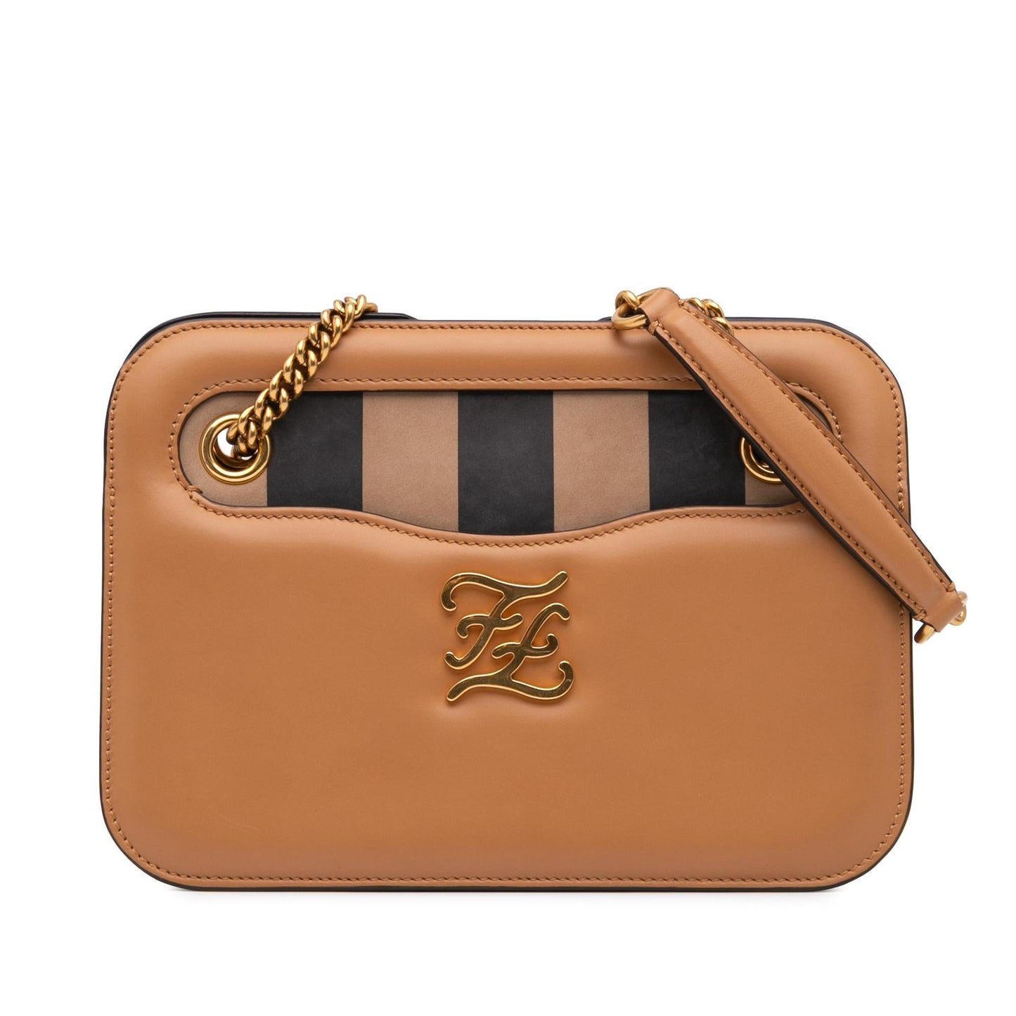 Fendi Calfskin Vitello King Nubuck Pequin Karligraphy Pocket Shoulder Bag