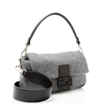 Fendi Knit Cashmere Baguette Shoulder Bag