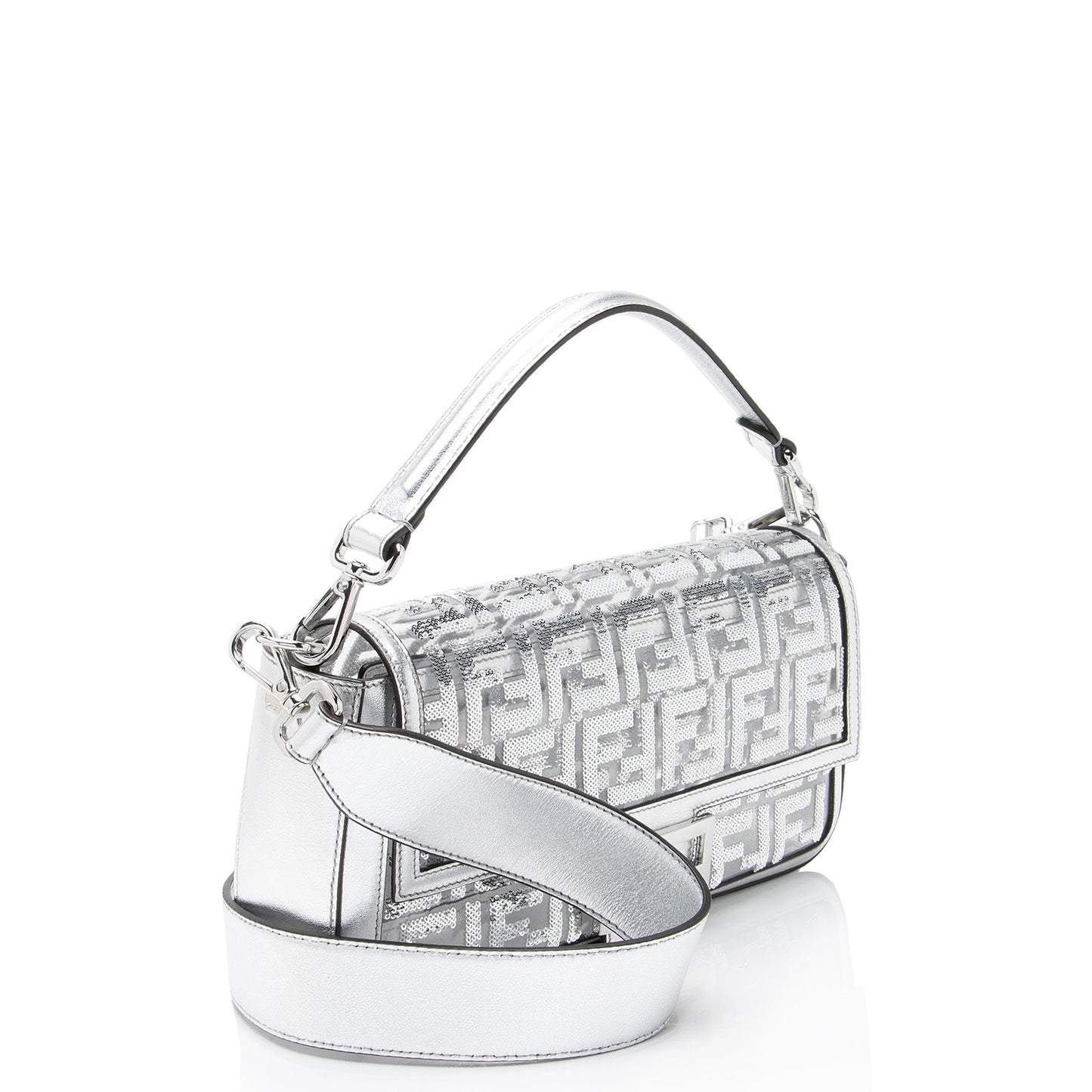 Fendi Metallic Leather FF Sequin PVC Baguette Medium Shoulder Bag