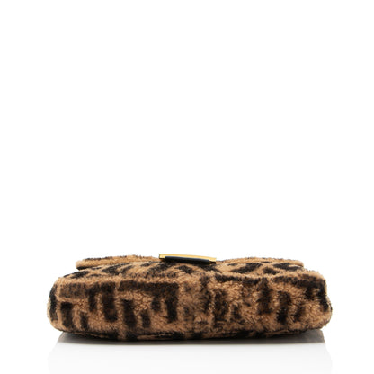 Fendi Shearling FF Baguette Shoulder Bag