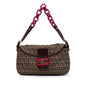 Fendi Zucchino Canvas Double Flap Chain Shoulder Bag