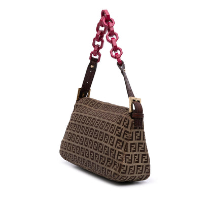 Fendi Zucchino Canvas Double Flap Chain Shoulder Bag