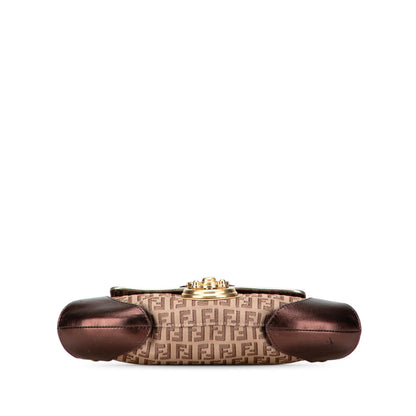 Fendi Zucchino Canvas and Metallic Leather Compilation Shoulder Bag