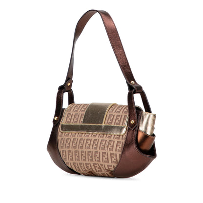 Fendi Zucchino Canvas and Metallic Leather Compilation Shoulder Bag