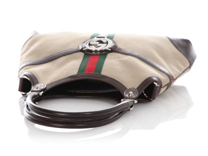 Gucci Beige and Brown Web Canvas Reins Shoulder Bag