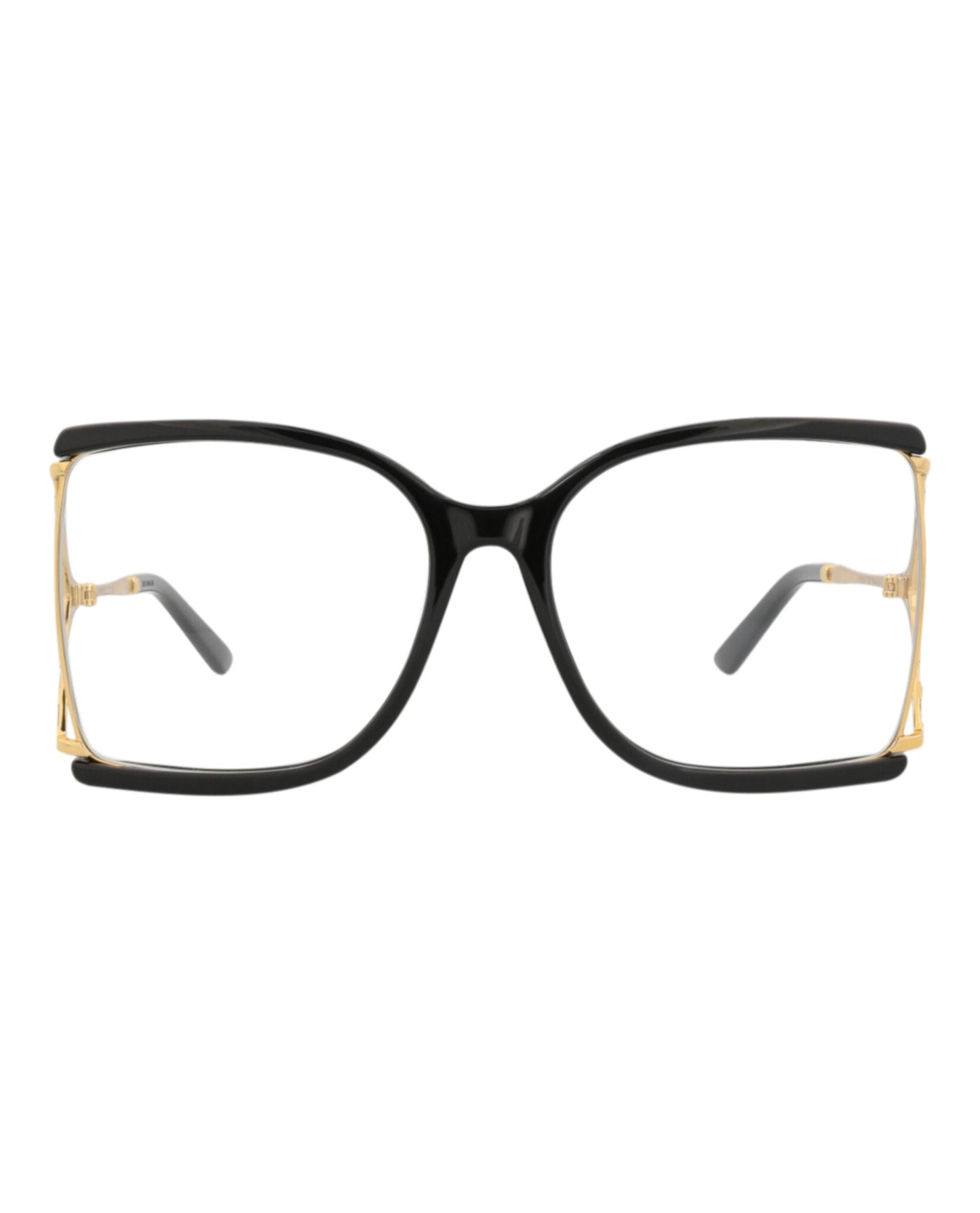 Gucci Womens Square/Rectangle Black Gold Transparent Fashion Designer Eyewear