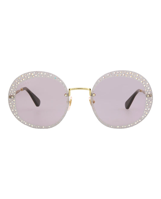 Gucci Womens Round/Oval Gold Gold Violet Fashion Designer Eyewear Gold Gold Violet
