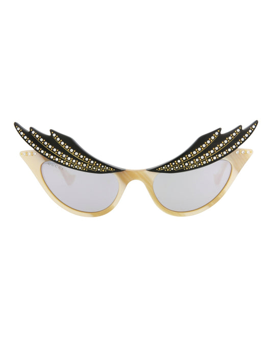 Gucci Womens Cat Eye Beige Beige Silver Fashion Designer Eyewear