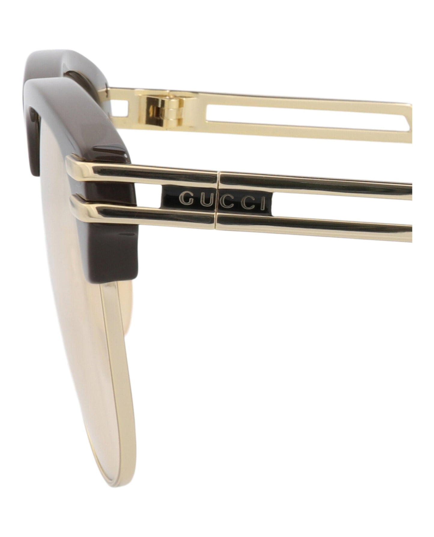 Gucci Mens Square/Rectangle Brown Gold Yellow Fashion Designer Eyewear