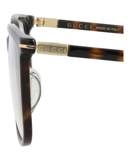 Gucci Mens Square/Rectangle Havana Gold Transparent Fashion Designer Eyewear