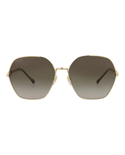 Gucci Womens Square/Rectangle Gold Gold Brown Fashion Designer Eyewear