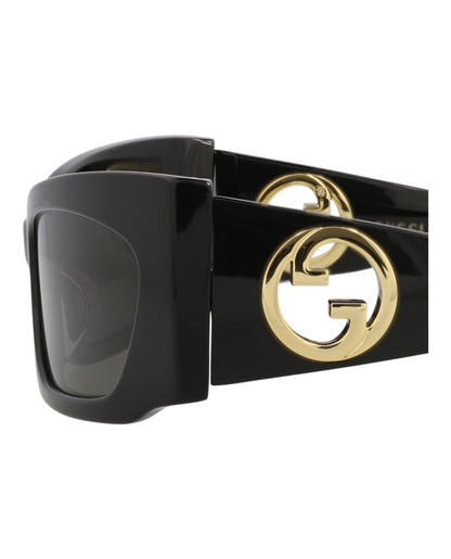 Gucci Womens Shield/Wrap Black Black Grey Fashion Designer Eyewear