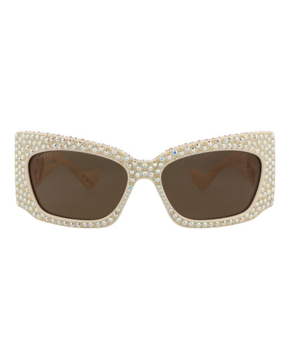 Gucci Womens Shield/Wrap Ivory Ivory Brown Fashion Designer Eyewear