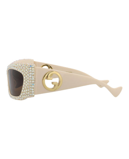 Gucci Womens Shield/Wrap Ivory Ivory Brown Fashion Designer Eyewear
