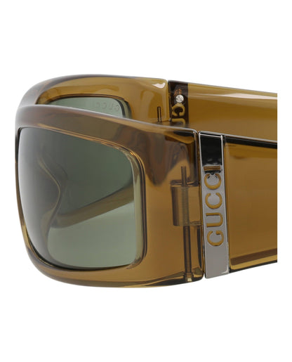 Gucci Mens Shield/Wrap Brown Brown Green Fashion Designer Eyewear