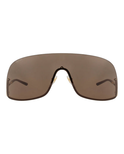 Gucci Unisex Shield/Wrap Gold Gold Brown Fashion Designer Eyewear