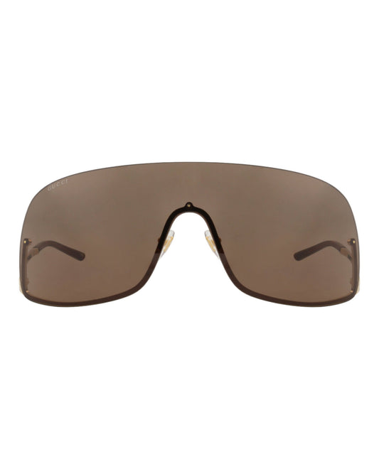 Gucci Unisex Shield/Wrap Gold Gold Brown Fashion Designer Eyewear