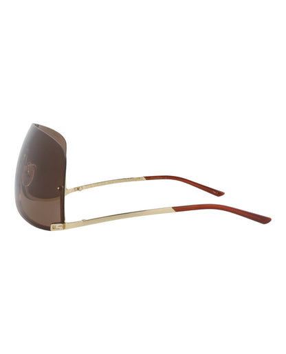 Gucci Unisex Shield/Wrap Gold Gold Brown Fashion Designer Eyewear