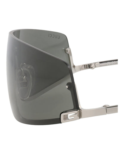 Gucci Unisex Shield/Wrap Silver Silver Grey Fashion Designer Eyewear