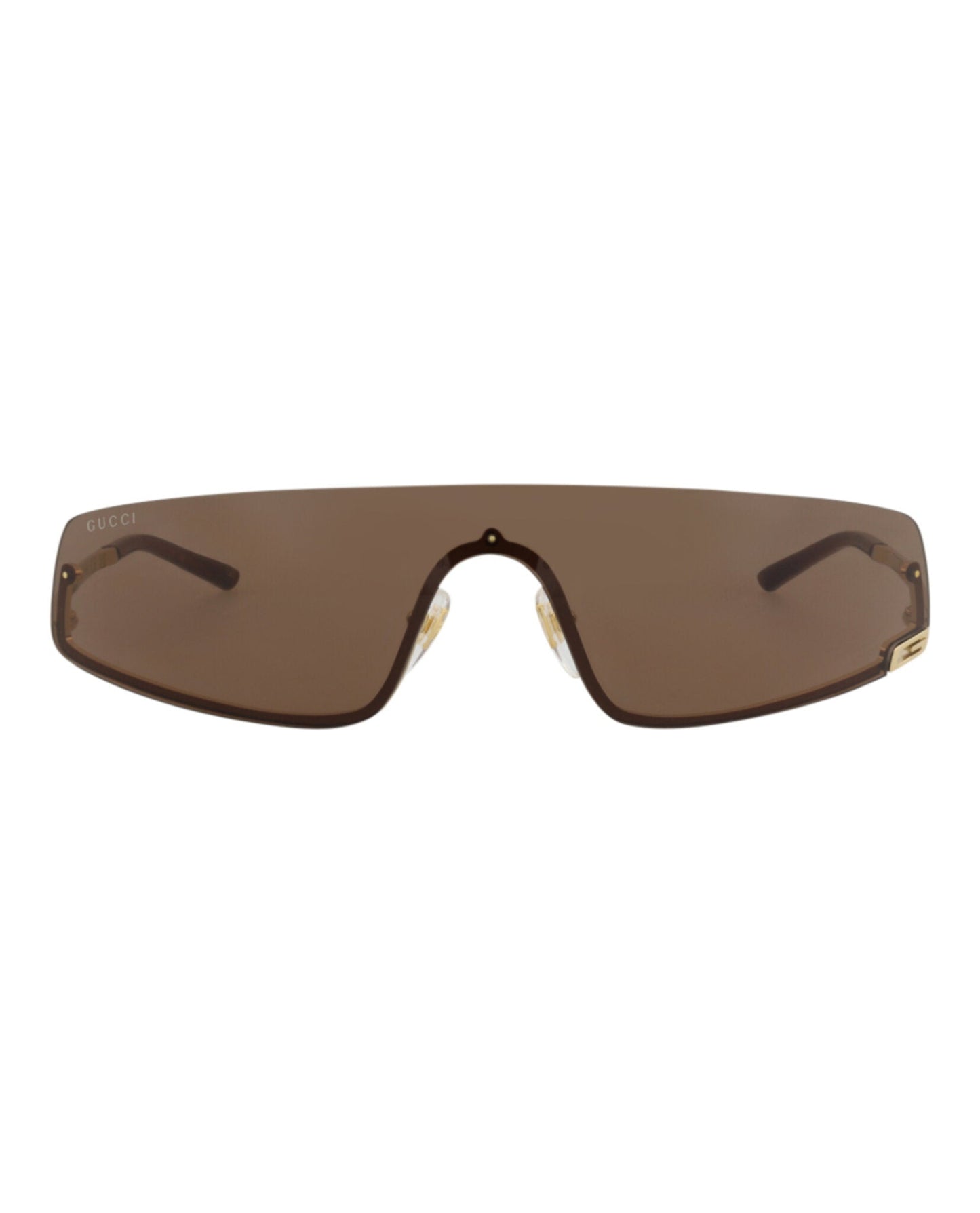 Gucci Unisex Shield/Wrap Gold Gold Brown Fashion Designer Eyewear