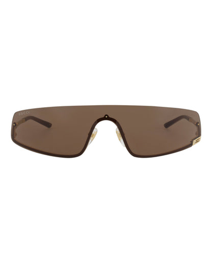 Gucci Unisex Shield/Wrap Gold Gold Brown Fashion Designer Eyewear