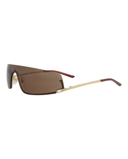 Gucci Unisex Shield/Wrap Gold Gold Brown Fashion Designer Eyewear