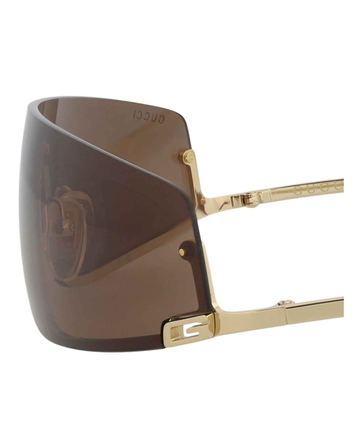 Gucci Unisex Shield/Wrap Gold Gold Brown Fashion Designer Eyewear