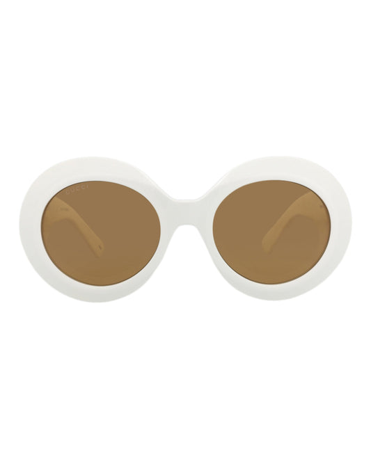 Gucci Womens Round/Oval White White Brown Fashion Designer Eyewear