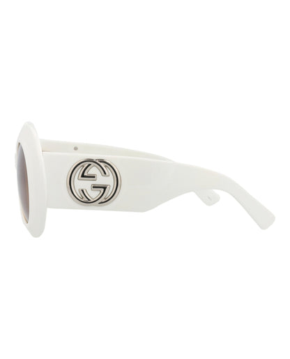 Gucci Womens Round/Oval White White Brown Fashion Designer Eyewear