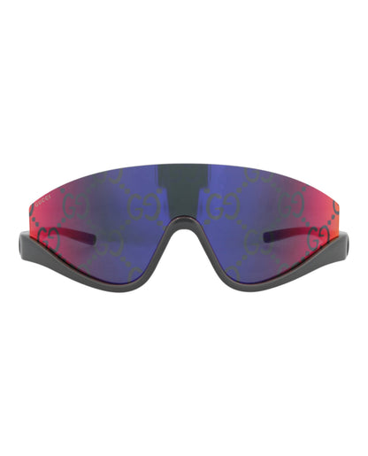Gucci Womens Shield/Wrap Grey Grey Red Fashion Designer Eyewear
