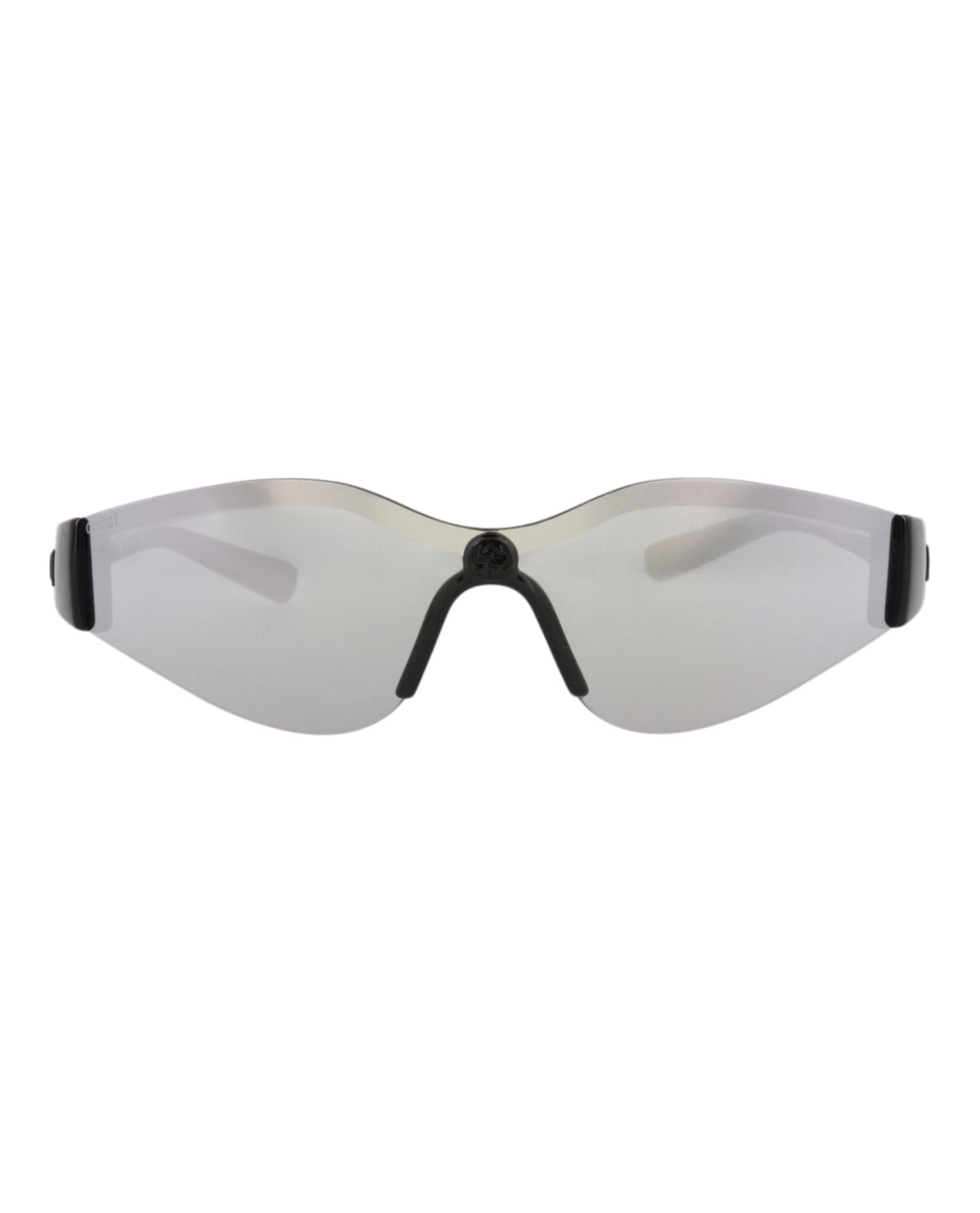 Gucci Womens Shield/Wrap Black Black Silver Fashion Designer Eyewear