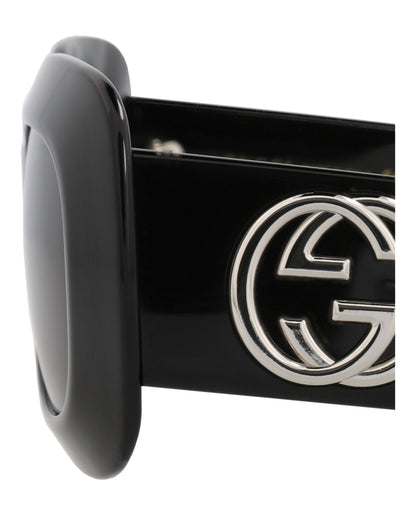 Gucci Womens Square/Rectangle Black Black Grey Fashion Designer Eyewear