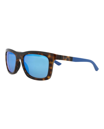 Gucci Mens Square/Rectangle Havana Blue Blue Fashion Designer Eyewear