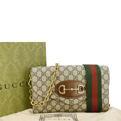 GUCCI Horsebit 1955 Small GG Supreme Canvas Shoulder Bag Beige 677286