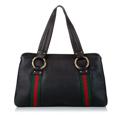 Gucci Bamboo Ring Web Leather Tote Bag (SHG-31198)