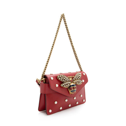 Gucci Calfskin Pearl Bee Broadway Mini Shoulder Bag (SHF-22405)
