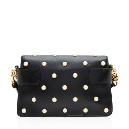 Gucci Calfskin Pearl Bee Broadway Mini Shoulder Bag