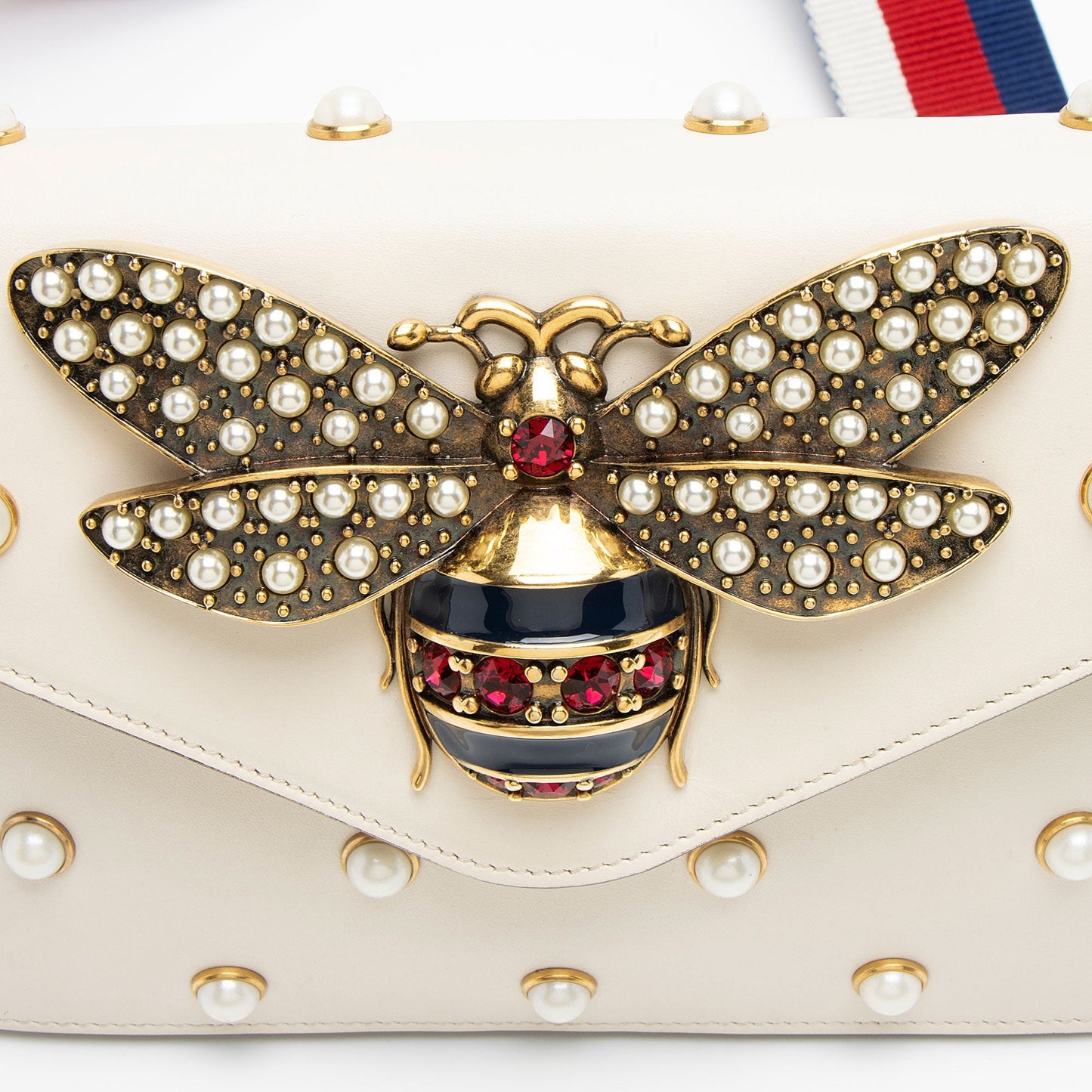 Gucci Calfskin Pearl Bee Broadway Mini Shoulder Bag