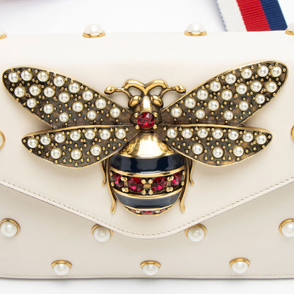 Gucci Calfskin Pearl Bee Broadway Mini Shoulder Bag