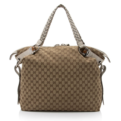 Gucci GG Canvas Bamboo Bar Large Tote (SHF-8uUHe9)