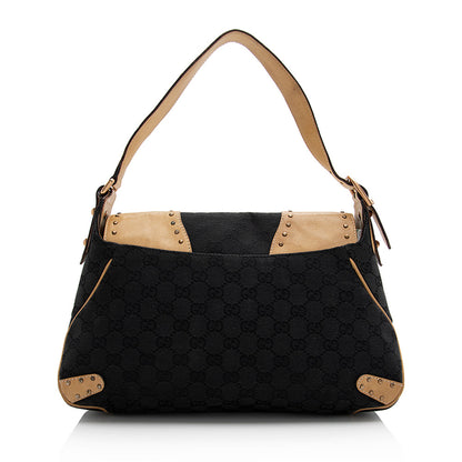 Gucci Canvas Leather Studded Horsebit Shoulder Bag (SHF-21925)