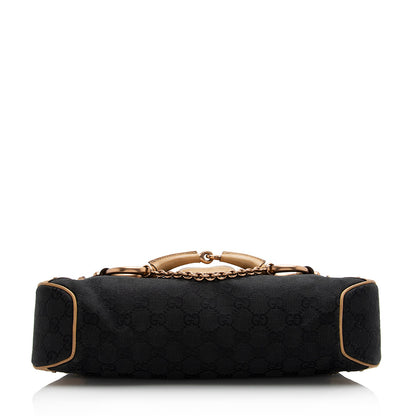 Gucci Canvas Leather Studded Horsebit Shoulder Bag (SHF-21925)